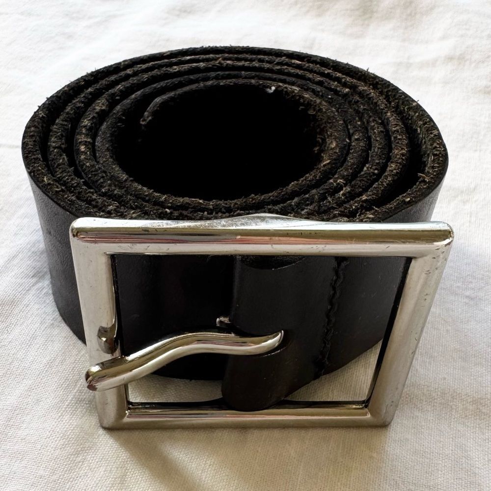 Vintage Square Buckle Leather Belt Retro 70’s medium